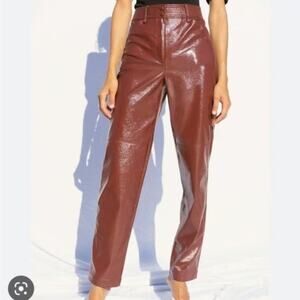 Wilfred Funk Pants Rustique Brown High Waisted Straight Leg Vegan Leather Size 4